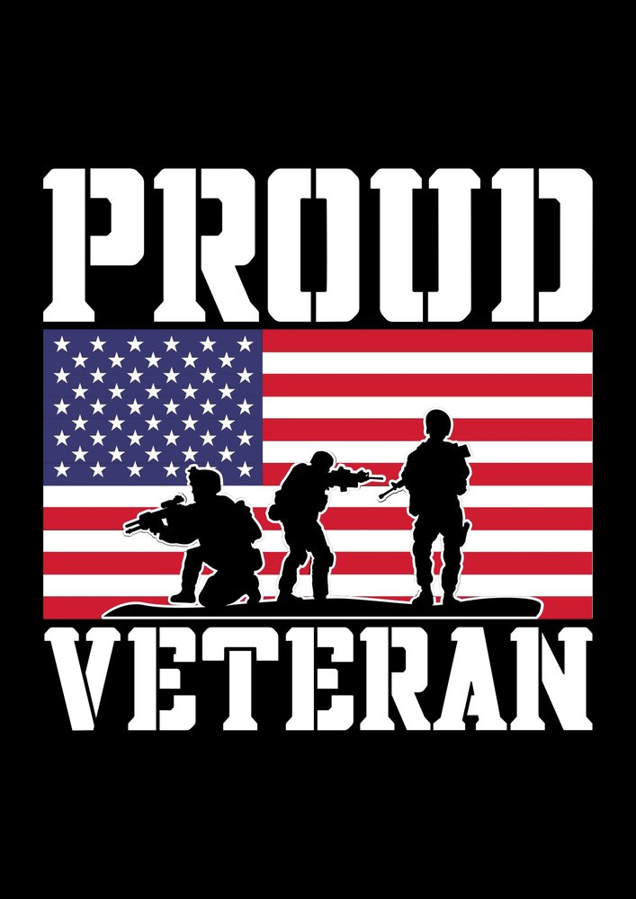 Proud Veteran with American Flag and Soldier Silhouettes