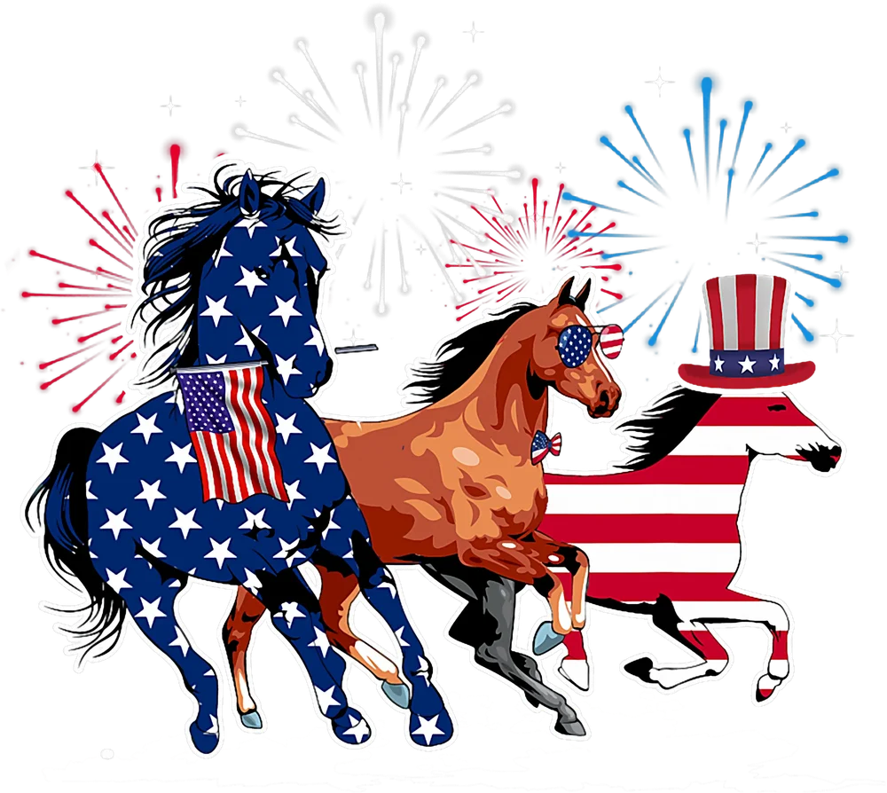 American Flag Horses with Fireworks