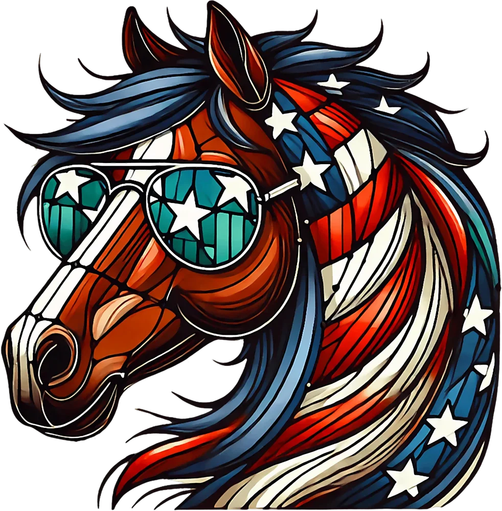 American Flag Horse with Sunglasses