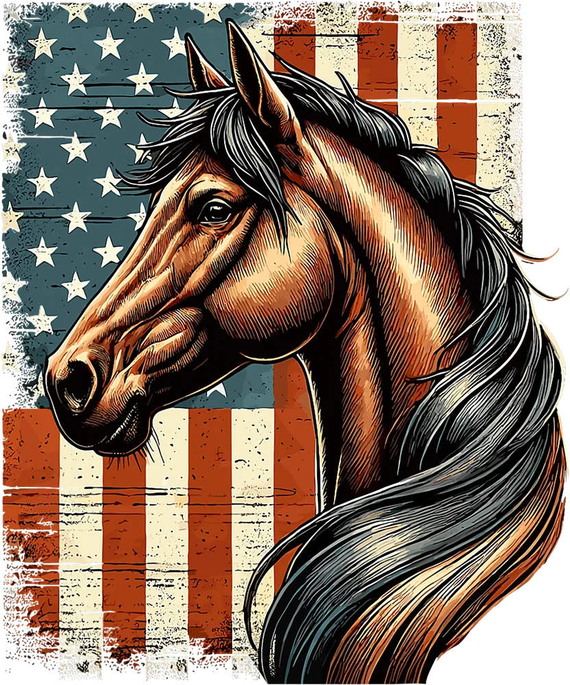 American Flag Horse Portrait — Multicolor Illustration