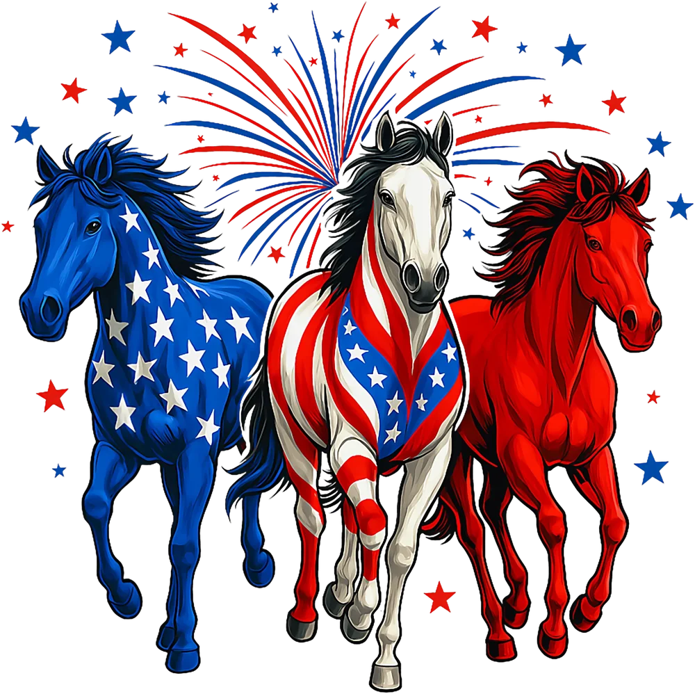 American Flag Horses — Multicolor Illustrative