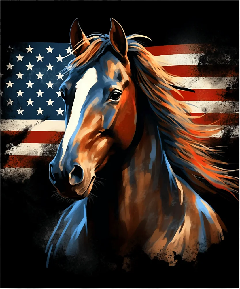 American Flag Horse Portrait — Black Digital Artwork