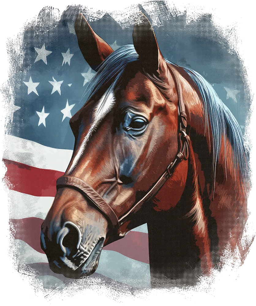 American Flag Horseback Riding — Multicolor Realistic