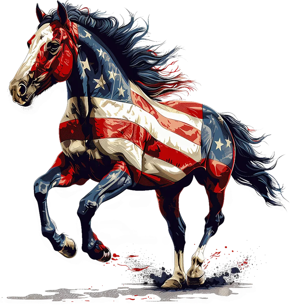 American Flag Horse Vintage Illustration