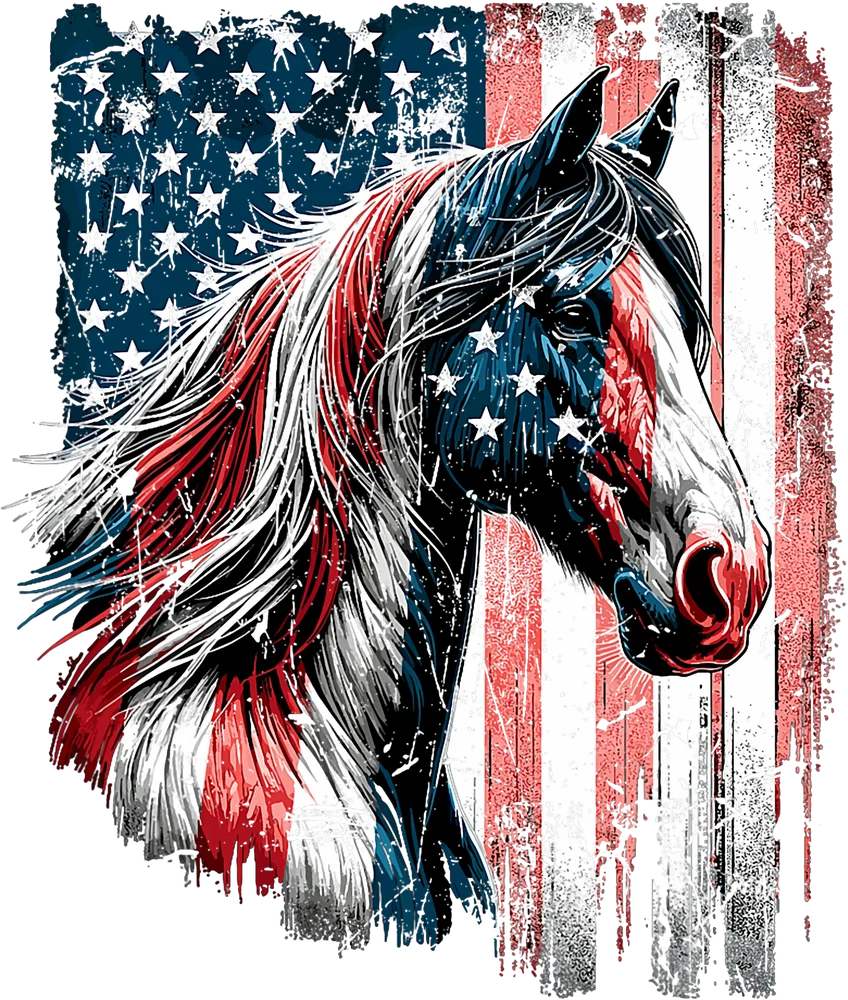 Patriotic Horse USA Flag Vintage