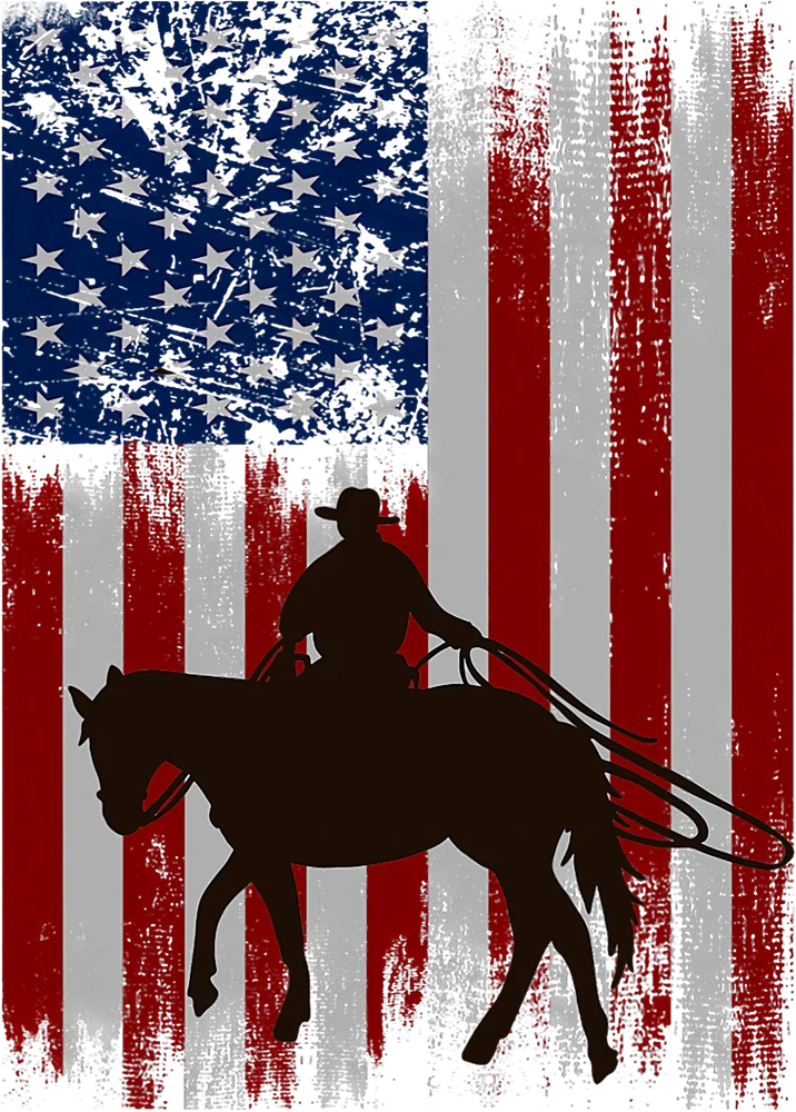 Vintage USA Flag Cowboy Silhouette